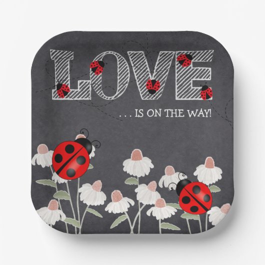 Unsere kleine Liebe Bug Chalkboard Babydusche Pappteller (Vorderseite)