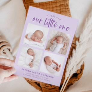 Unsere kleine Lilac-Multi-Foto-Geburt Ankündigung