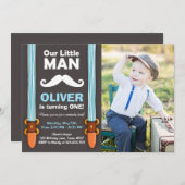 Unsere kleine Mann Geburtstag Einladung Boy Bow Kr (Vorne/Hinten)