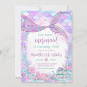 Unsere kleine Meerjungfrau Lila Aquamarinen Geburt Einladung (Vorderseite)