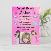 Unsere kleine Meerjungfrau mit Kind-Foto Geburtsta Einladung (Stehend Vorderseite)