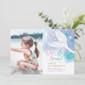 Unsere kleine Meerjungfrau Schwanz Wasserfarbe Geb Einladung (Stehend Vorderseite)