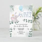 Unsere kleine Peanut Niedliche Elaphant Baby Boy D Einladung (Stehend Vorderseite)