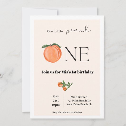Unsere kleine Pfirsich 1. Geburtstag Einladung (Vorderseite)