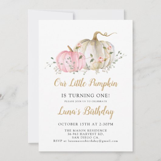 Unsere kleine Pumpkin 1. Geburtstag Einladung (Vorderseite)