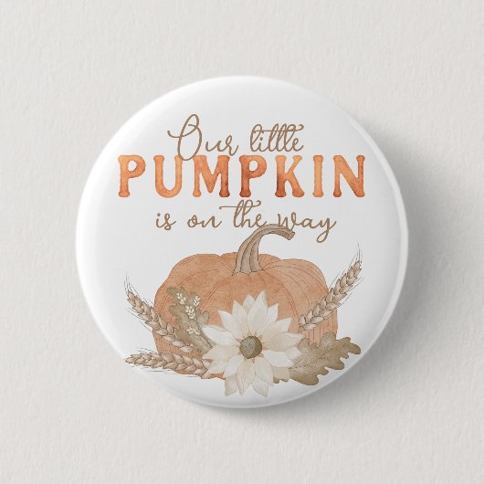 Unsere kleine Pumpkin Baby Dusche Ankündigungsscha Button (Vorderseite)