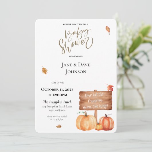Unsere kleine Pumpkin Baby Dusche Einladung (Stehend Vorderseite)