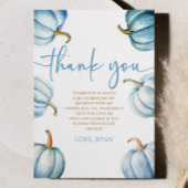 Unsere kleine Pumpkin Blue White Fall Birthday Par Dankeskarte