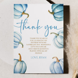 Unsere kleine Pumpkin Blue White Fall Birthday Par Dankeskarte