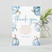 Unsere kleine Pumpkin Blue White Fall Birthday Par Dankeskarte (Stehend Vorderseite)
