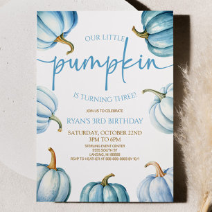 Unsere kleine Pumpkin Blue White Fall Birthday Par Einladung