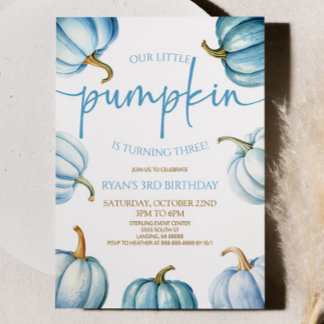 Unsere kleine Pumpkin Blue White Fall Birthday Par Einladung