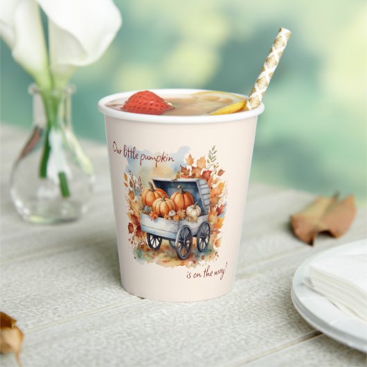 Unsere kleine Pumpkin Fall Babydusche Geschlecht n Pappbecher (In Situ)