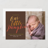 Unsere kleine Pumpkin-Geburtsankündigung Ankündigung (Vorne/Hinten)