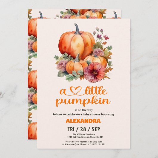 Unsere kleine Pumpkin Girl Babydusche Einladung (Vorne/Hinten)
