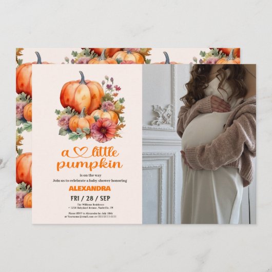 Unsere kleine Pumpkin Girl Babydusche Einladung (Vorne/Hinten)
