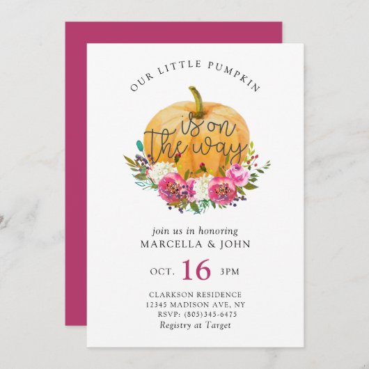 Unsere kleine Pumpkin-Kinderdusche Einladung (Vorne/Hinten)