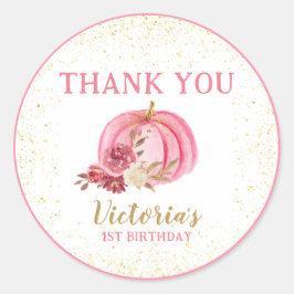 UNSERE KLEINE PUMPKIN PINK WATERCOLOR 1. GEBURTSTA RUNDER AUFKLEBER