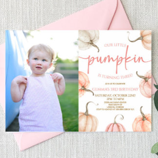 Unsere kleine Pumpkin Pink White Fall Geburtstagsp Einladung