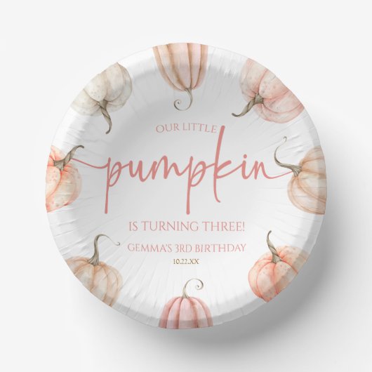 Unsere kleine Pumpkin Pink White Fall Geburtstagsp Pappteller (Vorderseite)