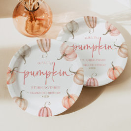 Unsere kleine Pumpkin Pink White Fall Geburtstagsp Pappteller