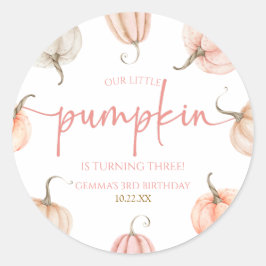 Unsere kleine Pumpkin Pink White Fall Geburtstagsp Runder Aufkleber