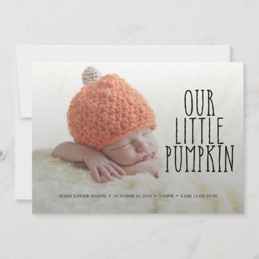 Unsere kleine Pumpkin Soft Black Birth Ankündigung (Vorderseite)