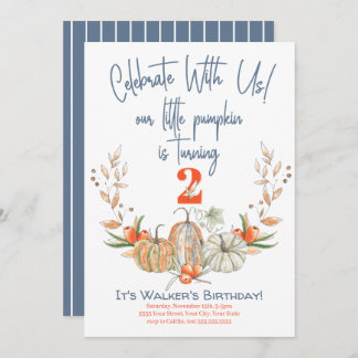 Unsere kleine Pumpkin zweite Geburtstagsblauer Ein Einladung