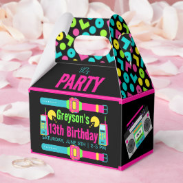 unsere kleine Retro Neon 80er Geburtstagsparty Geschenkschachtel