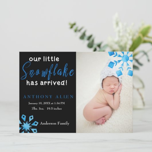 Unsere kleine Schneeflocke kam zur Geburtsankündig Einladung (Stehend Vorderseite)