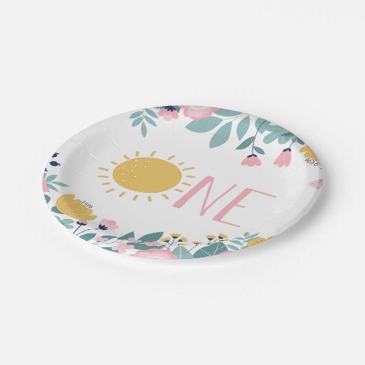 Unsere kleine Sonnenblume einen Geburtstag Pappteller (Schrägansicht)