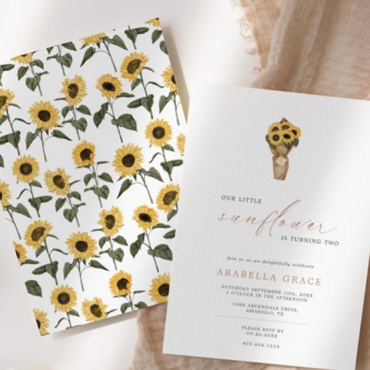 Unsere kleine Sonnenblume - Rustikaler Herbst Gebu Einladung