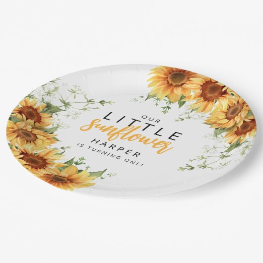 Unsere kleine Sonnenblumenparty Pappteller (Schrägansicht)