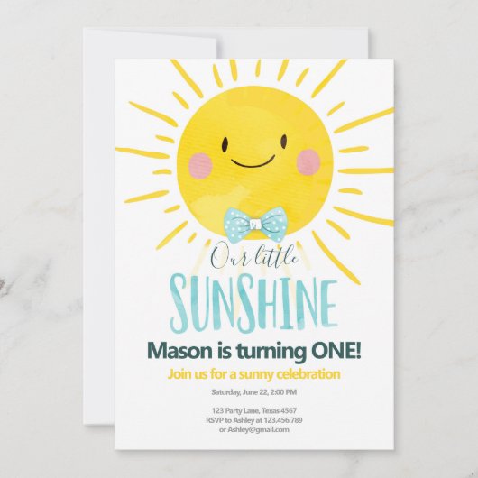 Unsere kleine Sonnenschutzcreme Blue Bow Krawatte Einladung (Vorderseite)