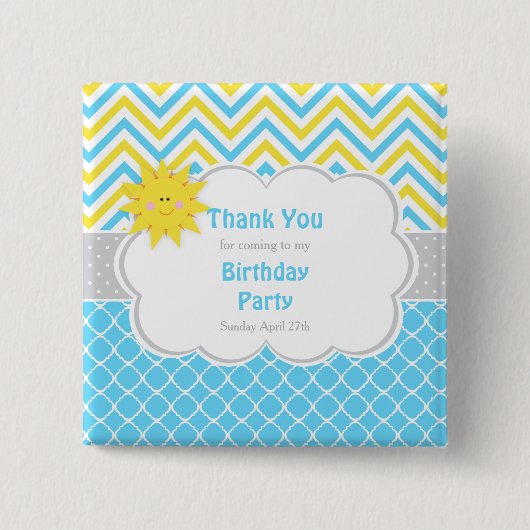 Unsere kleine "Sunshine Blue and Yellow Birthday P Button (Vorderseite)