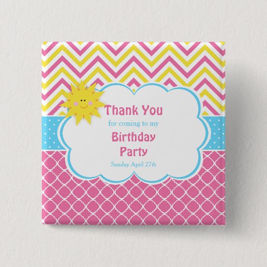 Unsere kleine "Sunshine Pink and Yellow Birthday P Button (Vorderseite)