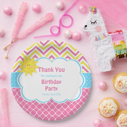 Unsere kleine "Sunshine Pink and Yellow Birthday P Pappteller (Party)