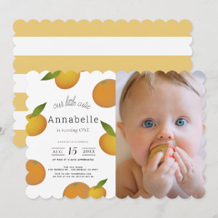 Unsere kleine Süsse Citrus Orange Foto 1. Geburtst Einladung