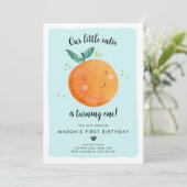 Unsere kleine Süsse Clementine Orange Erster Gebur Einladung (Stehend Vorderseite)