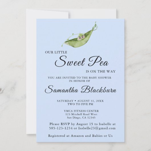Unsere kleine süße Erbse auf dem Weg zur Baby-Dusc Einladung (Vorderseite)
