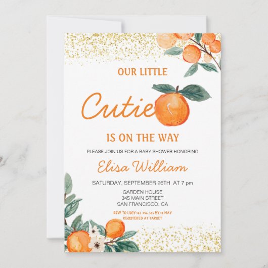 Unsere kleine Süsse ist unterwegs Einladung (Vorderseite)