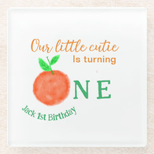 Unsere kleine Süsse orange ein Geburtstagsfrüchte Glasuntersetzer