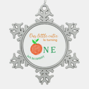 Unsere kleine Süsse orange ein Geburtstagsfrüchte Schneeflocken Zinn-Ornament
