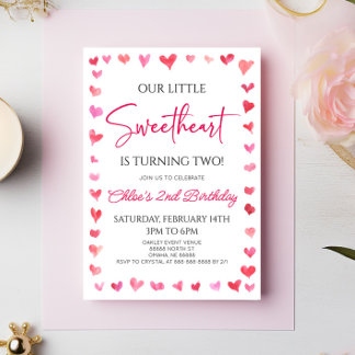 Unsere kleine Sweetheart Pink Hearts Geburtstagspa Einladung