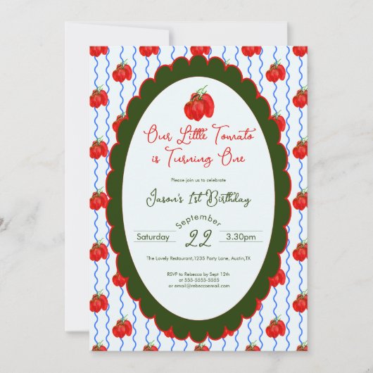 Unsere kleine Tomate macht einen 1. Geburtstag Einladung (Vorderseite)