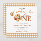 Unsere kleine Türkei Brown Gingham Herbst 1. Gebur Einladung (Vorne/Hinten)