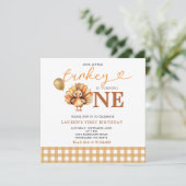 Unsere kleine Türkei Brown Gingham Herbst 1. Gebur Einladung (Stehend Vorderseite)