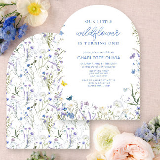 Unsere kleine Wildblume 1. Geburtstag Blaue Wasser Einladung