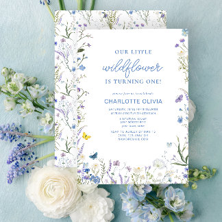 Unsere kleine Wildblume 1. Geburtstag Blaue Wasser Einladung