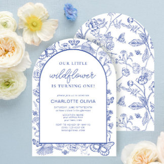 Unsere kleine Wildblume 1. Geburtstag Französisch  Einladung